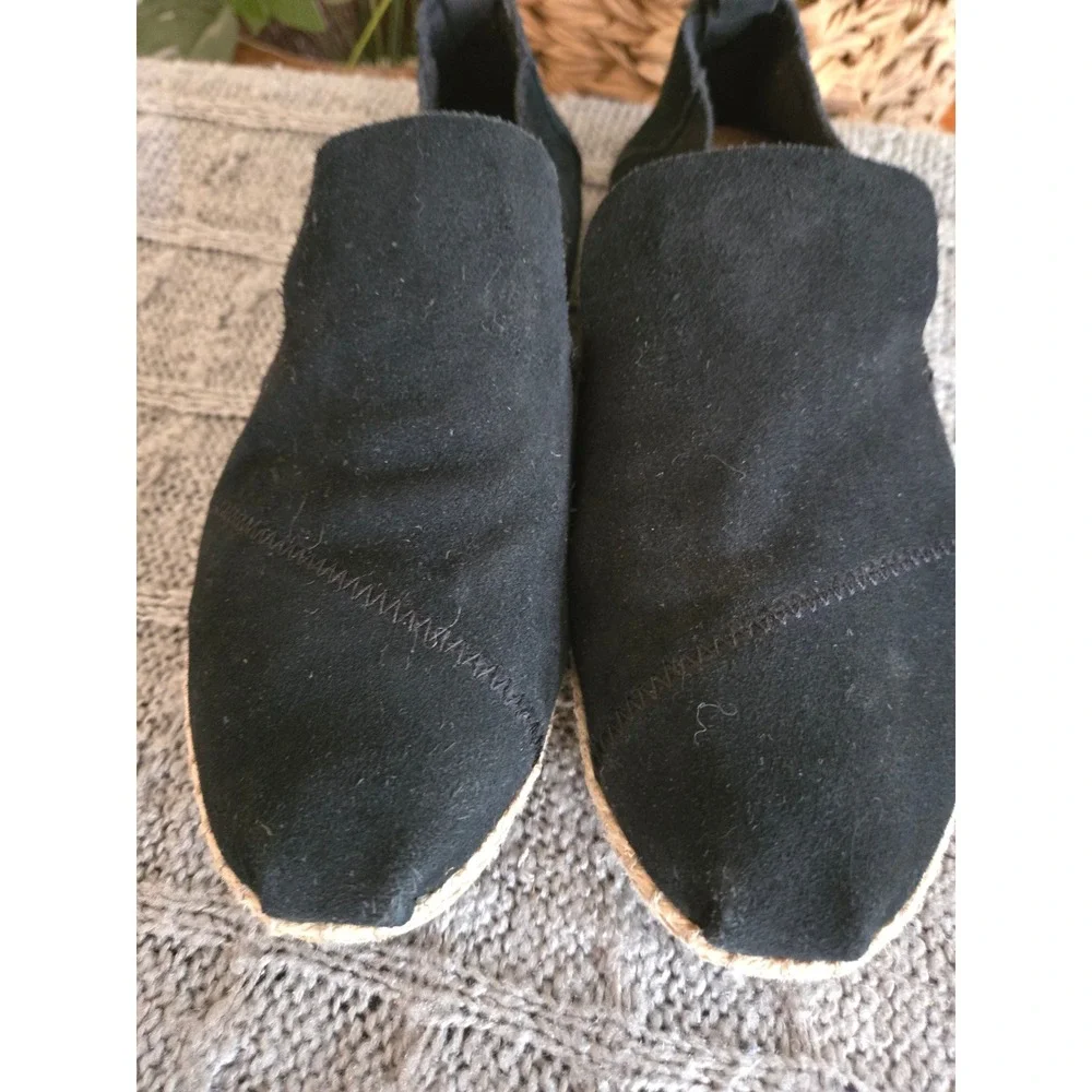 TOMS Black Suede Alpargata Espadrille Slip On Flats Women Size 10